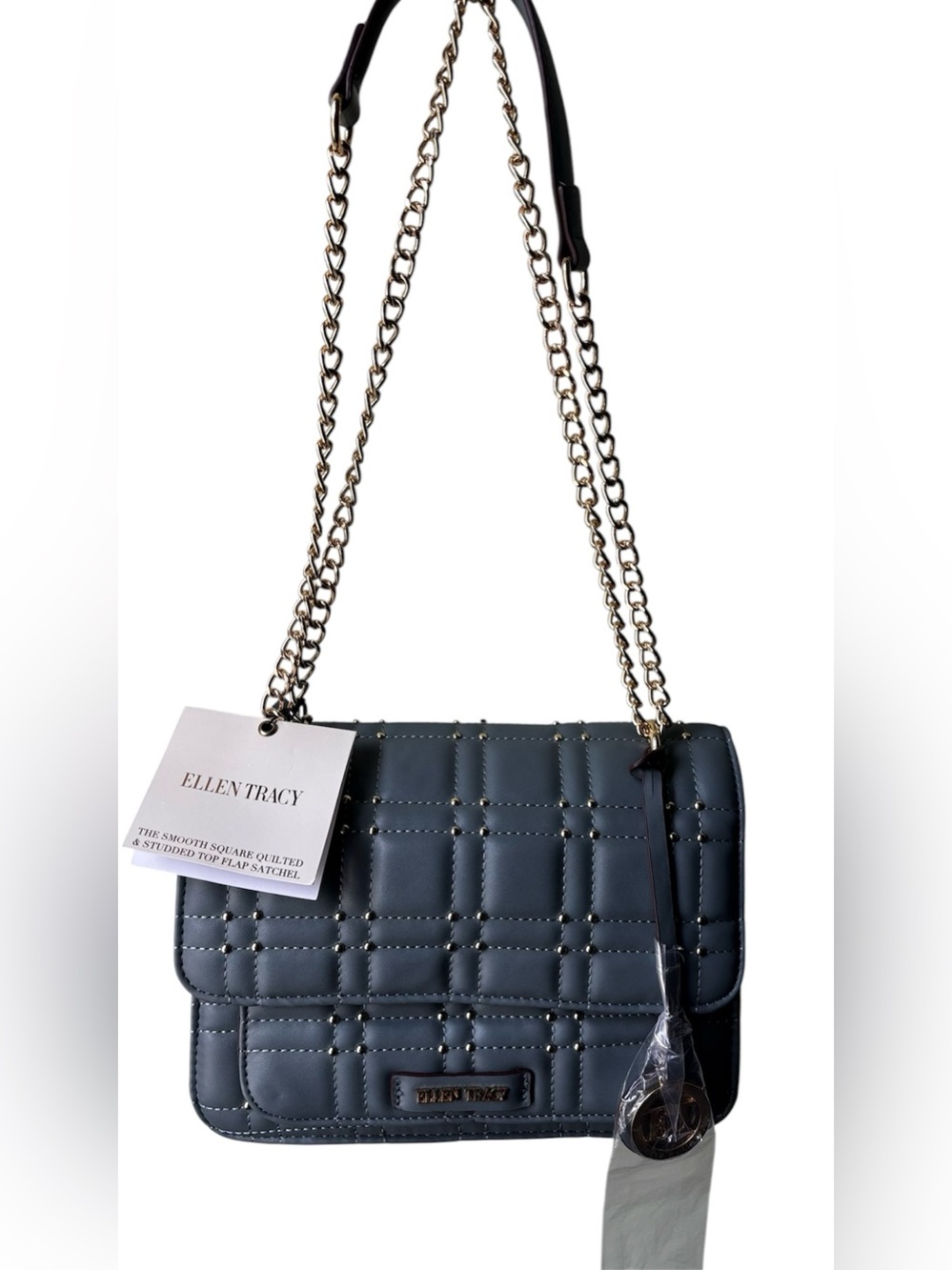Ellen Tracy Quilted Adjustable Chain StrapCrossbody Bag -Slate Gray
